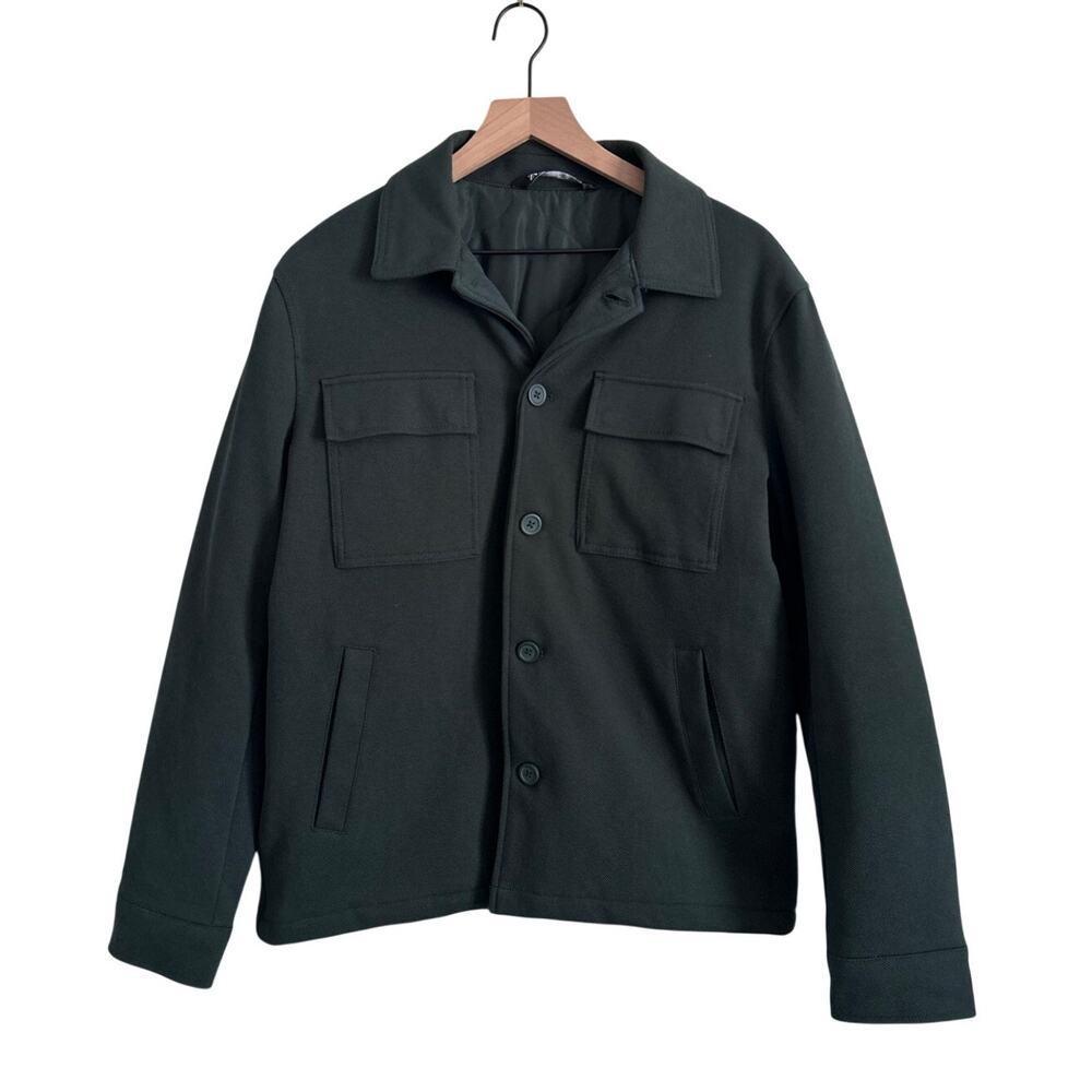 Zara Mens Olive Green Utility Jacket Fall Shacket Size M Transitional Gorpcore